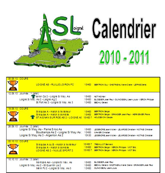 Calendriers SENIOR et VETERAN