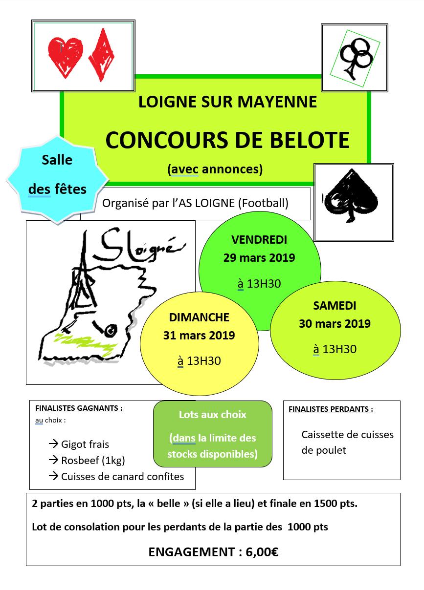 concours de Belote 29,30 et 31 Mars