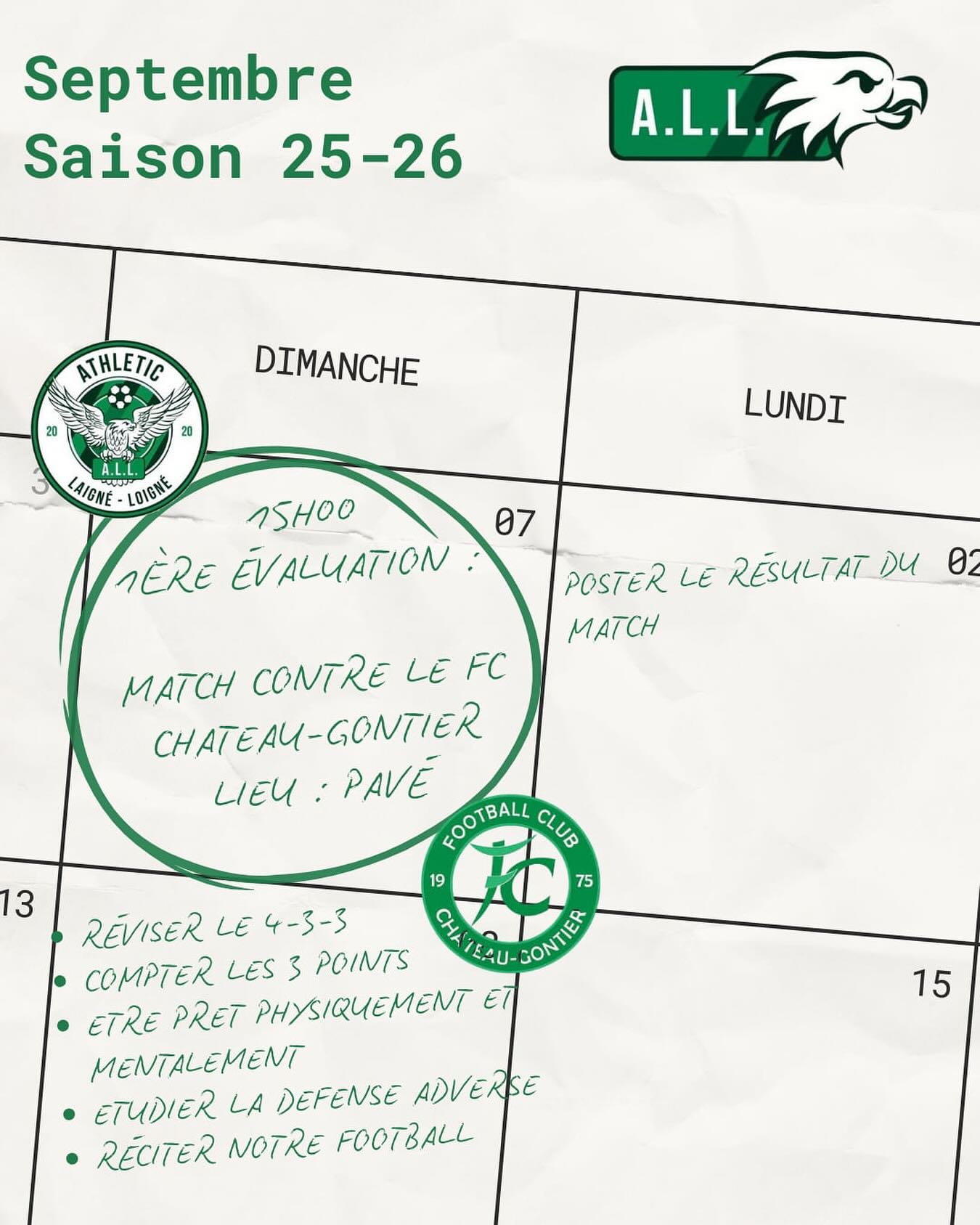 📅 Programme de dimanche – Rentrée des classes en vert et blanc !